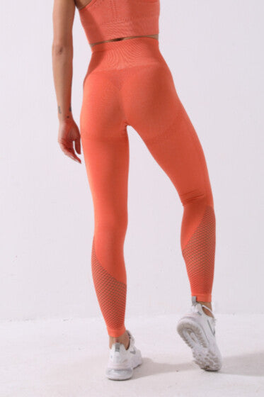 055636-0 Orange stretch high waist sports yoga tight leggings Pic 2
