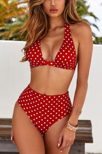 Classic Padded Poka-Dots Halter-Neck High-Waist sexy Two-Piece Swimsuit Pic 1