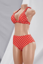 Classic Padded Poka-Dots Halter-Neck High-Waist sexy Two-Piece Swimsuit Pic 3