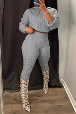 Knit Hooded Top & Stretch Pants Set