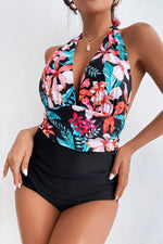 Graphic Print  Padded Halter V-Neck Plunge One-Piece Swimsuit