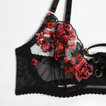 Floral Embroidery Print Bra & Panty Set with Corset/Garter