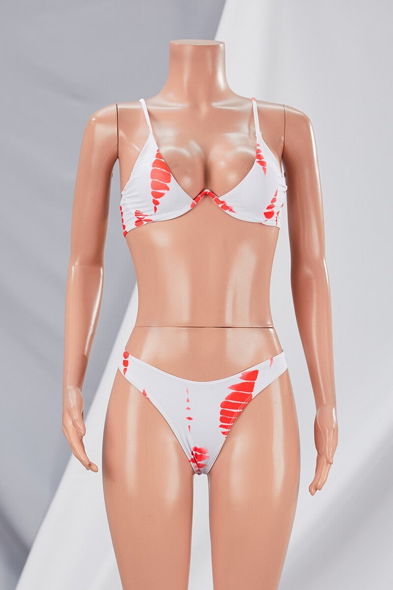 Graphic Padded Underwire Adjustable Straps Three-Piece Bikini Swimsuit Set Orange Pic 2