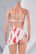 Graphic Padded Underwire Adjustable Straps Three-Piece Bikini Swimsuit Set Orange Pic 3