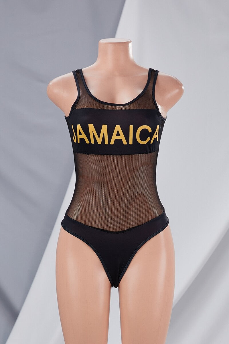 Jamaica Print Sheer Spliced One-Piece Swimsuit Pic 4