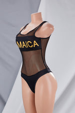 Jamaica Print Sheer Spliced One-Piece Swimsuit Pic 5