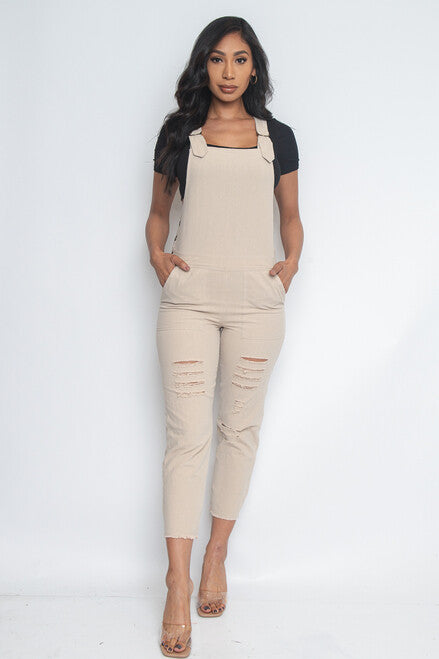 KHAKI DESTROYED OVERALL FRONT POCKETS Pic 1