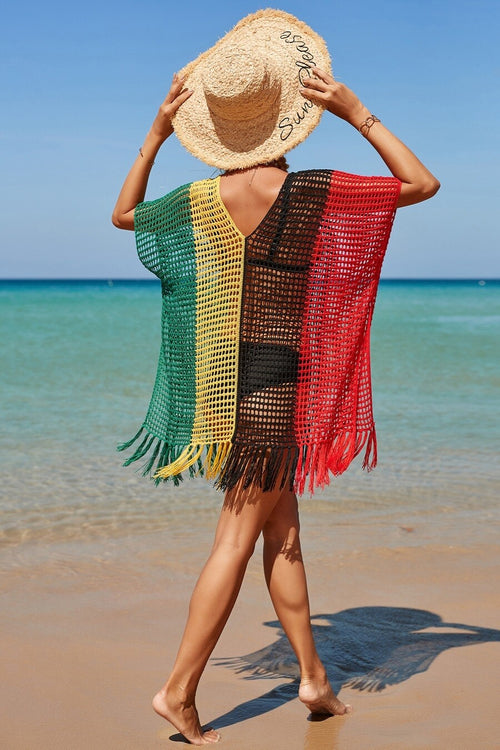 Knitted Fish Net Tassel Hem Beach Cover-Up (swimsuit not included) Pic 2