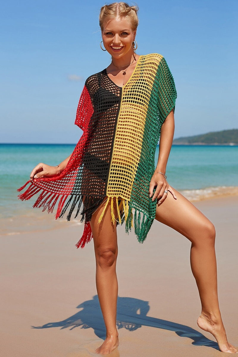 Knitted Fish Net Tassel Hem Beach Cover-Up (swimsuit not included) Pic 6