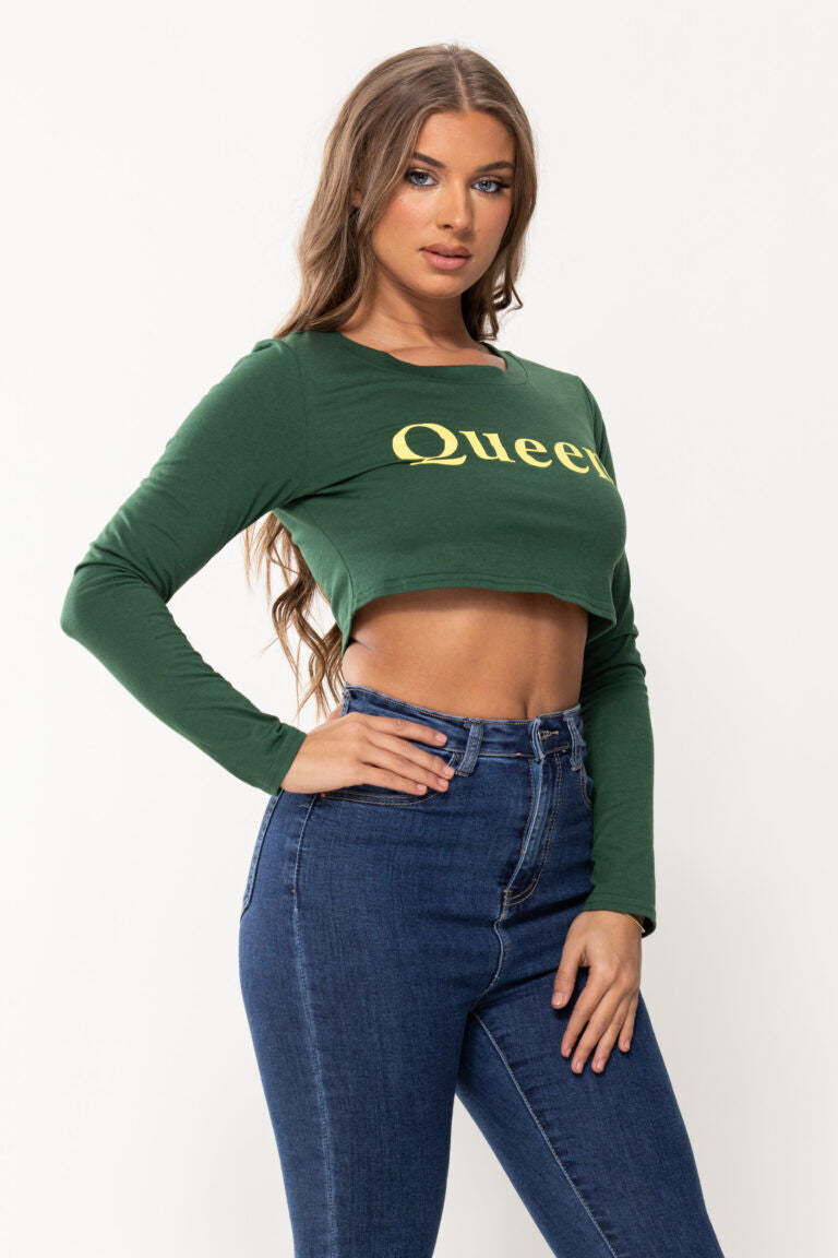 LONG SLEEVES QUEEN CROPPED T SHIRT GRN Pic 2