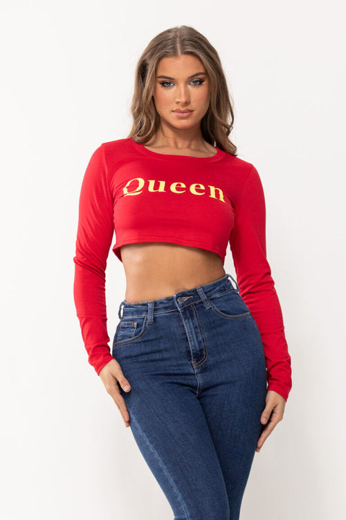 LONG SLEEVES QUEEN CROPPED T SHIRT RED Pic 1