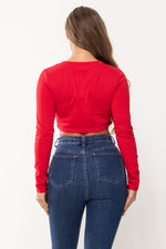 LONG SLEEVES QUEEN CROPPED T SHIRT RED Pic 3
