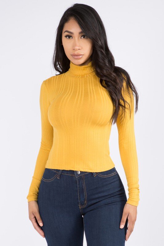 LONG SLEEVES TURTLE NECK TOP MUSTARD Pic 1
