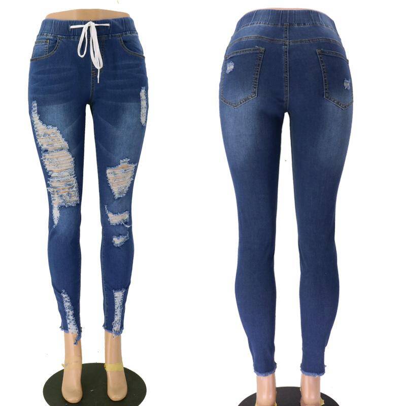 Pencil Pants Women Fashion Washed Skinny Pants Destroyed Jeans Pic 3