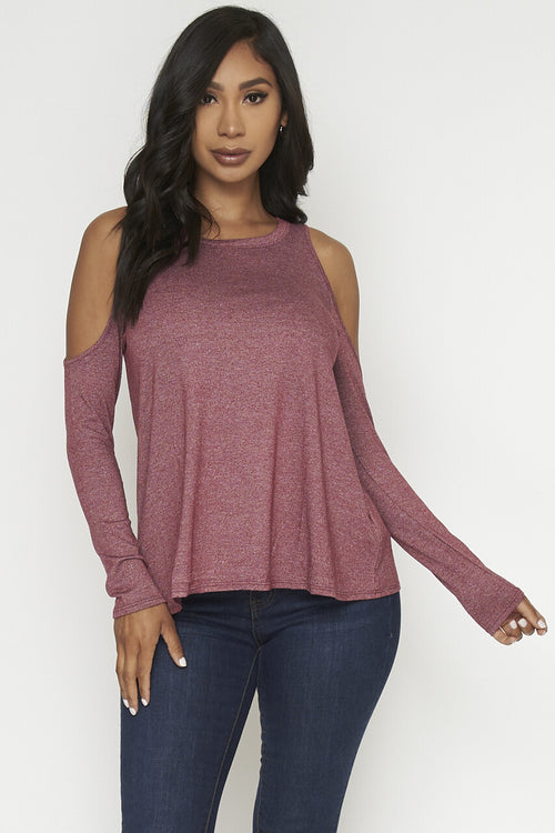RED LONG SLEEVE TOP OPEN SHOULDERS Pic 1