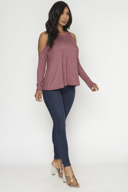 RED LONG SLEEVE TOP OPEN SHOULDERS Pic 2