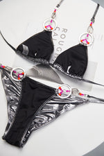 Silver Rhinestone and Ring Padded Halter Self-Tie Two-Piece Bikini Swimsuit Pic 8