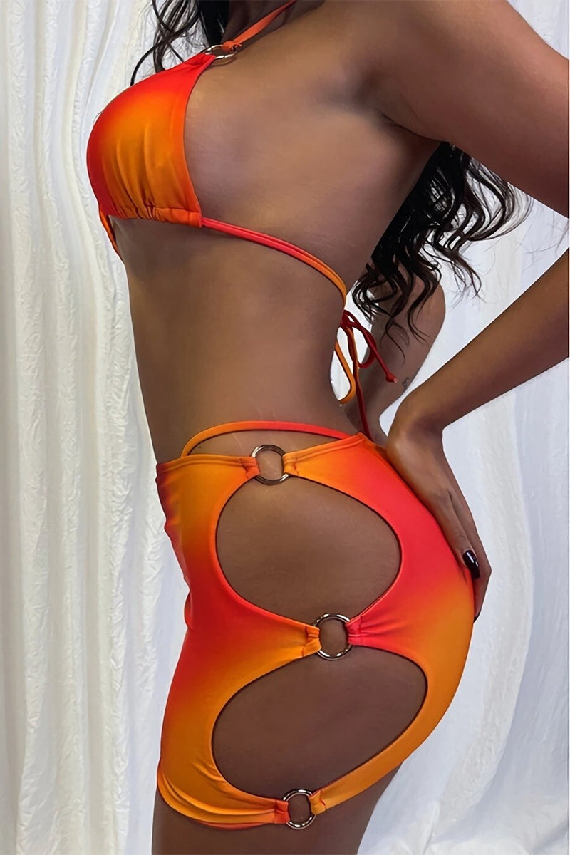 Tie-Dye Padded Halter Three-Piece swimsuit Pic 3