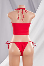 Two-Piece Padded Cut-Outs Halter Lace-up Thong Bikini (6)