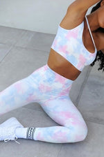 Tye-Dye Asymethrical Padded Vest Tights Yoga Sets (2)