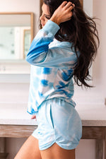 Women Clothing Tie-Dye Sexy Pajamas Long Sleeve Shorts Ladie Homewear Two-Piece Set Pic 2