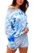 Women Clothing Tie-Dye Sexy Pajamas Long Sleeve Shorts Ladie Homewear Two-Piece Set Pic 3