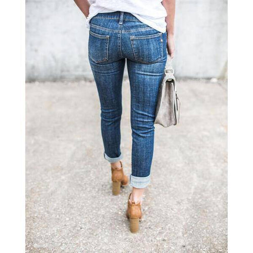 Women Skinny Hole Destroyed Jeans Long Stretch Pencil Jeans Pic 2