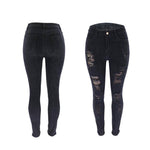 Women Slim Pencil Jeans Ripped Jeans Fashionable Skinny Jeans Black Pic 2