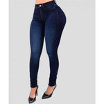 Women Zipper Basic Jeans Shaping Jeans Slim Pencil Pants Dark Blue Pic 1