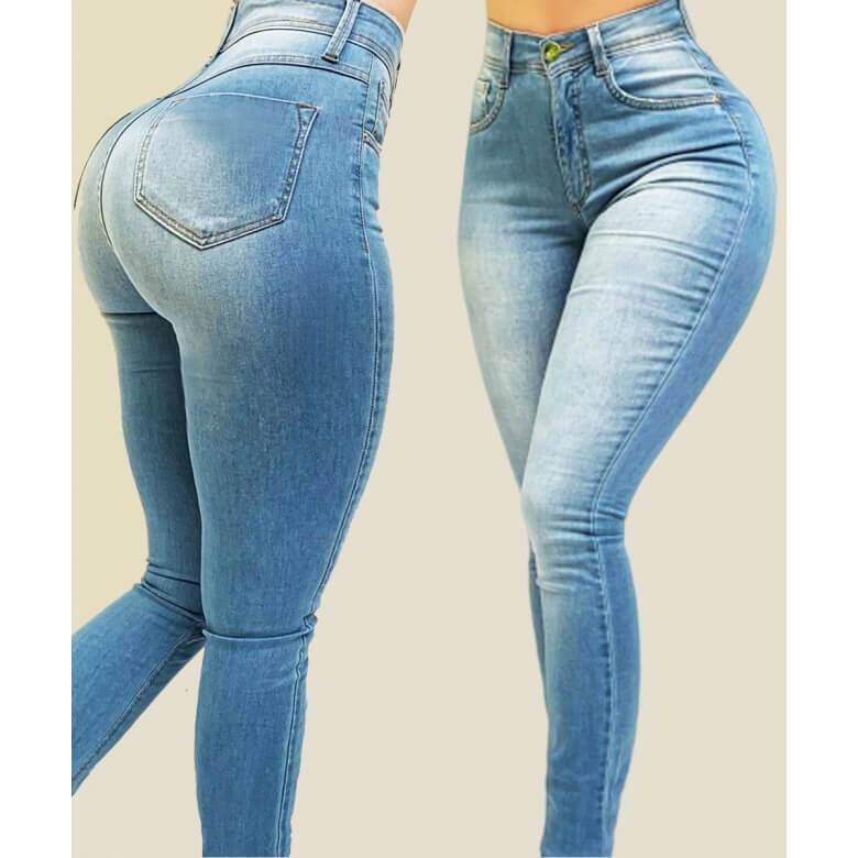 Women Zipper Basic Jeans Shaping Jeans Slim Pencil Pants Light Blue Pic 3