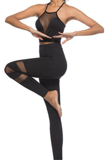 054656-8 Blk size pocket mesh splice slim leggings Pic 2