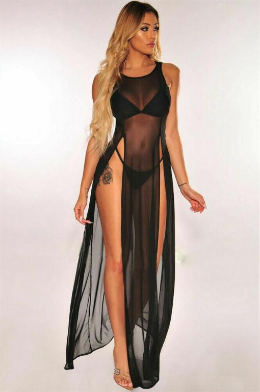 Sheer High Splits Mesh Swimwear Cover Up