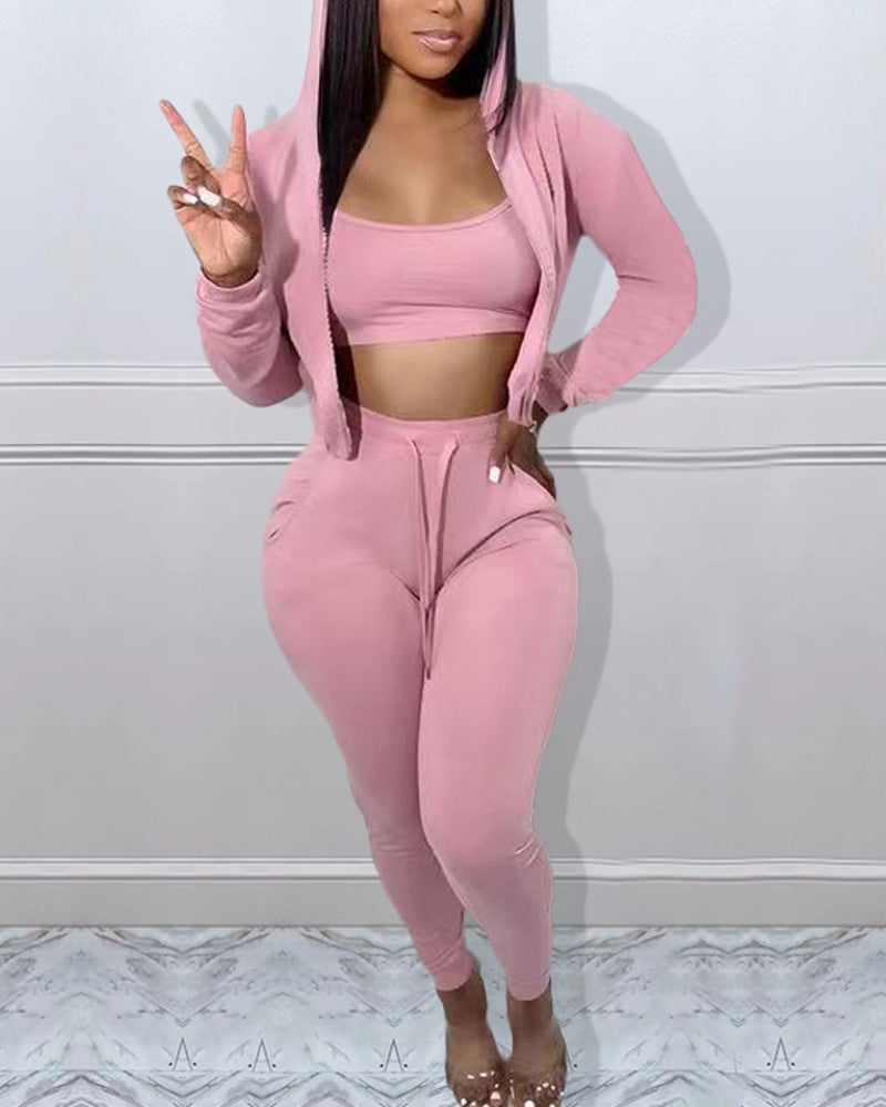 Three-Piece Jacket & Pants Set with Cami Top