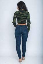 46291 GREEN ARMY PRINT CROP JACKET Pic 2