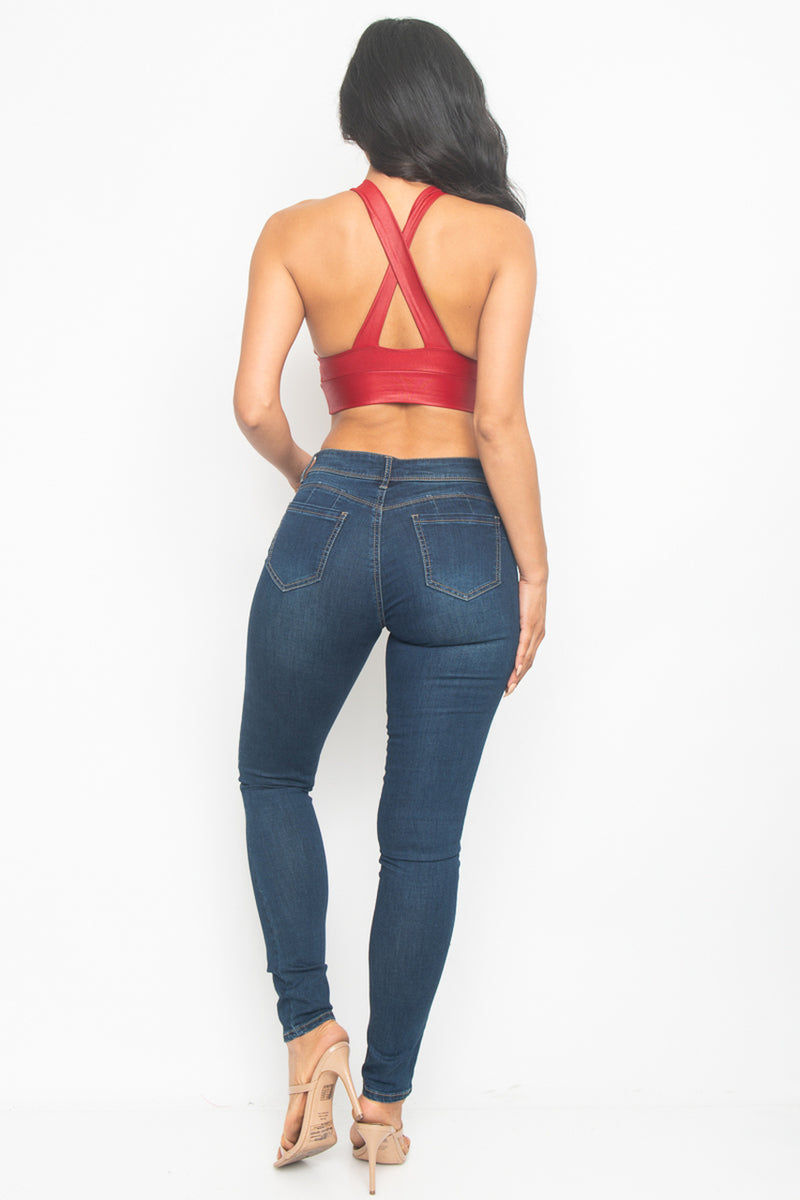 Red Criss Cross Hollow Crop Top