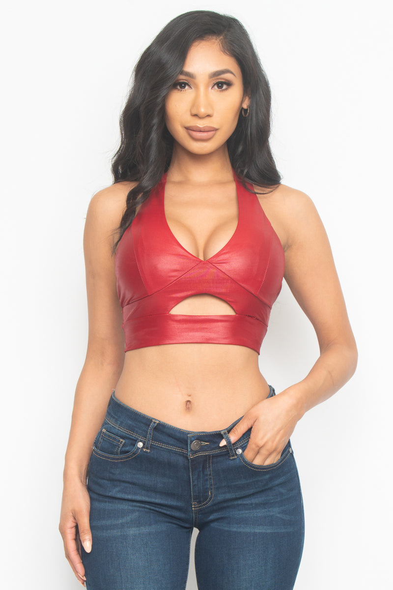 Red Criss Cross Hollow Crop Top