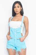 Frayed Hem Adjustable Straps Denim Romper