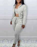 Three-Piece Jacket & Pants Set with Cami Top