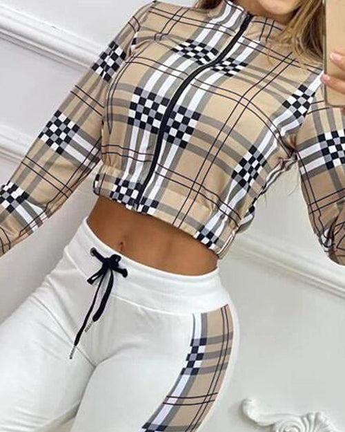 Plaid Crop Top & Pants Set