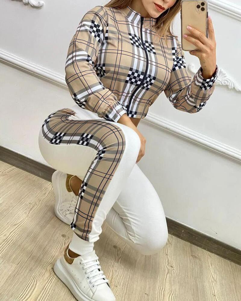 Plaid Crop Top & Pants Set