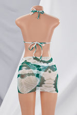 Abstract Print Padded Halter Drawstring Mini Skirt Three-Piece Bikini Set Pic 4