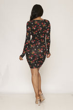 BLACK LONG SLEEVE FLORAL MIDI DRESS Pic 3