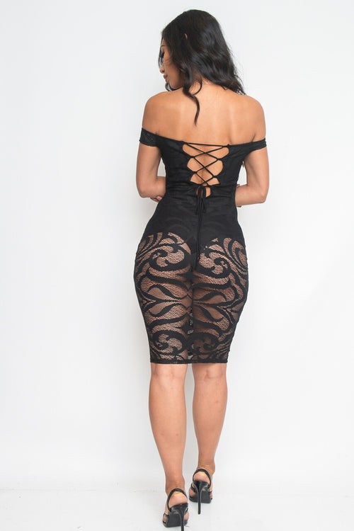 BLACK OFF THE SHOULDER MIDI DRESS BODYSUIT LINING Pic 2