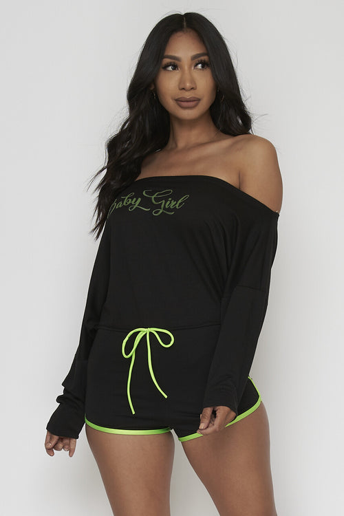 BLK-NEON GREEN 34 SLEEVE ROMPER BABY GIRL Pic 1