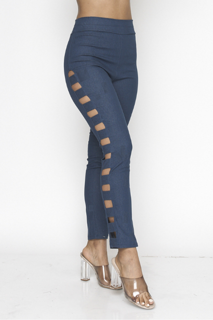 BLUE CUT OUT SIDEZ LONG PANTS Pic 8