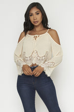 CREAM OPEN SHOULDER 34 SLV TOP Pic 1