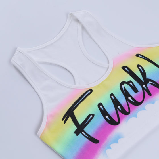 Graphic Script Print Crop Top Vest