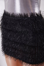 One-Shoulder Bodysuit Fuzzy Mini Skirt Set