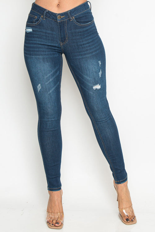 DENIM BLUE DESTROYED SKINNY JEANS 5POCKETS Style 2 Pic 1