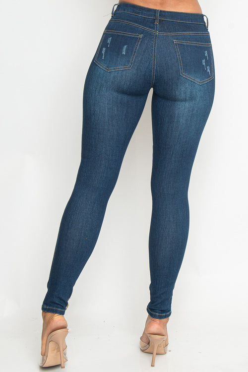 DENIM BLUE RIPPED SKINNY JEANS 5POCKETS Pic 3